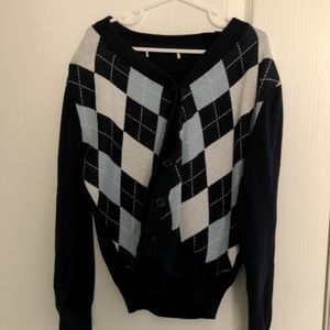 Shein girls' blue argyle cardigan